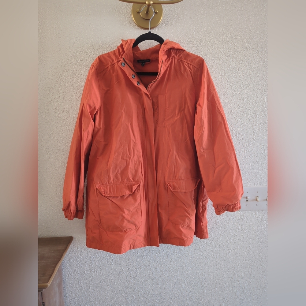 $358 EILEEN FISHER TIGER WASHED ORGANIC COTTON NYLON HOODED JACKET Med